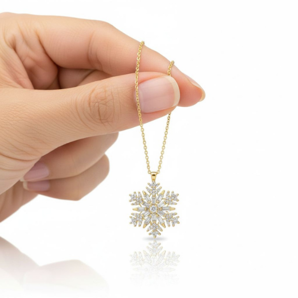 Altın Kaplama Kar Tanesi Zirkonlu 925 Gümüş Kolye